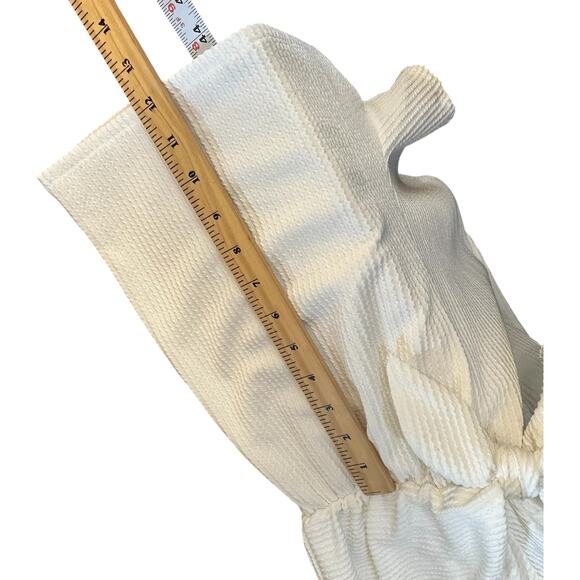 White Textured Ruffle Sleeve Romper Womens M Tie Waist Soft Girl Summer Playsuit - Picture 9 of 11